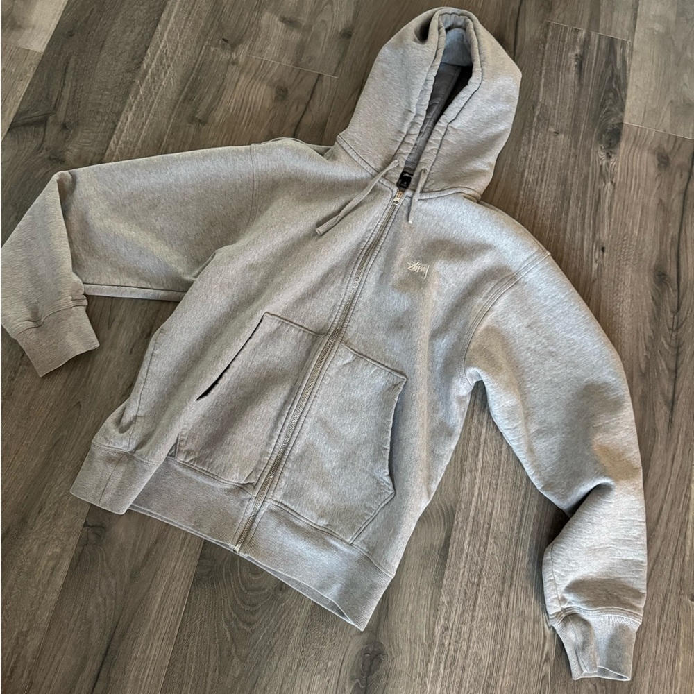 Stussy Light Gray Zip-Up Hoodie